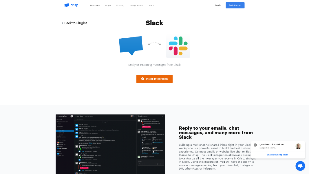 Crisp website's Slack page