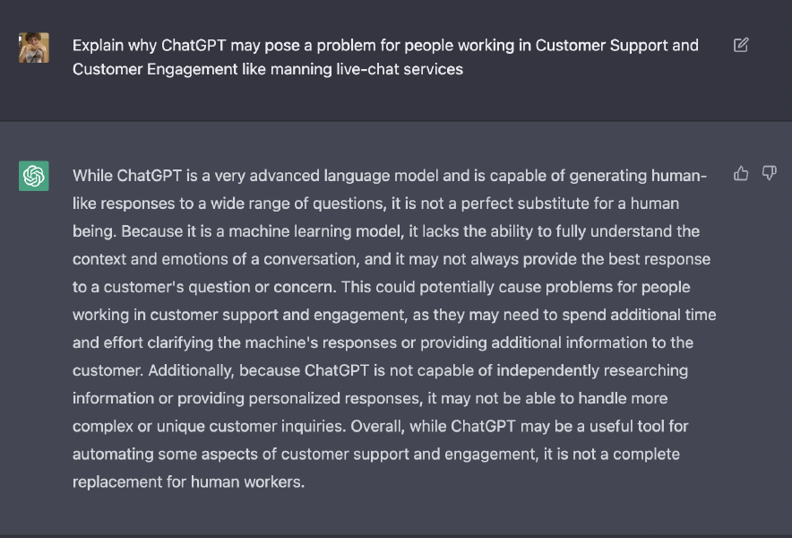 A ChatGPT Conversation to ask its response to this blogpost